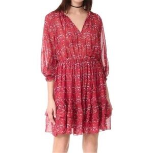 Ulla Johnson Ruby Red Ollie Dress Size 4 Valentines Day Silk Floral‎ Mini Dress